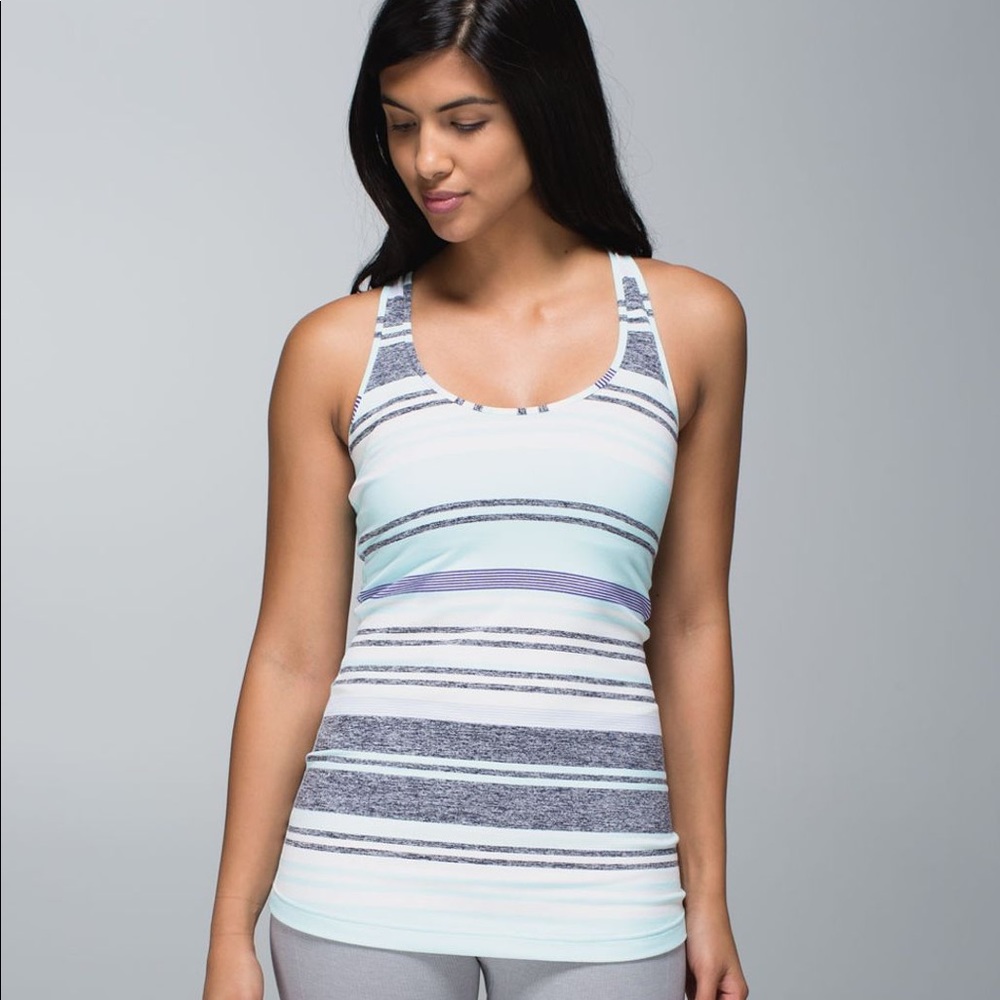 Lululemon Groovy Stripe Cool Racerback top blue 4 - Picture 7 of 7